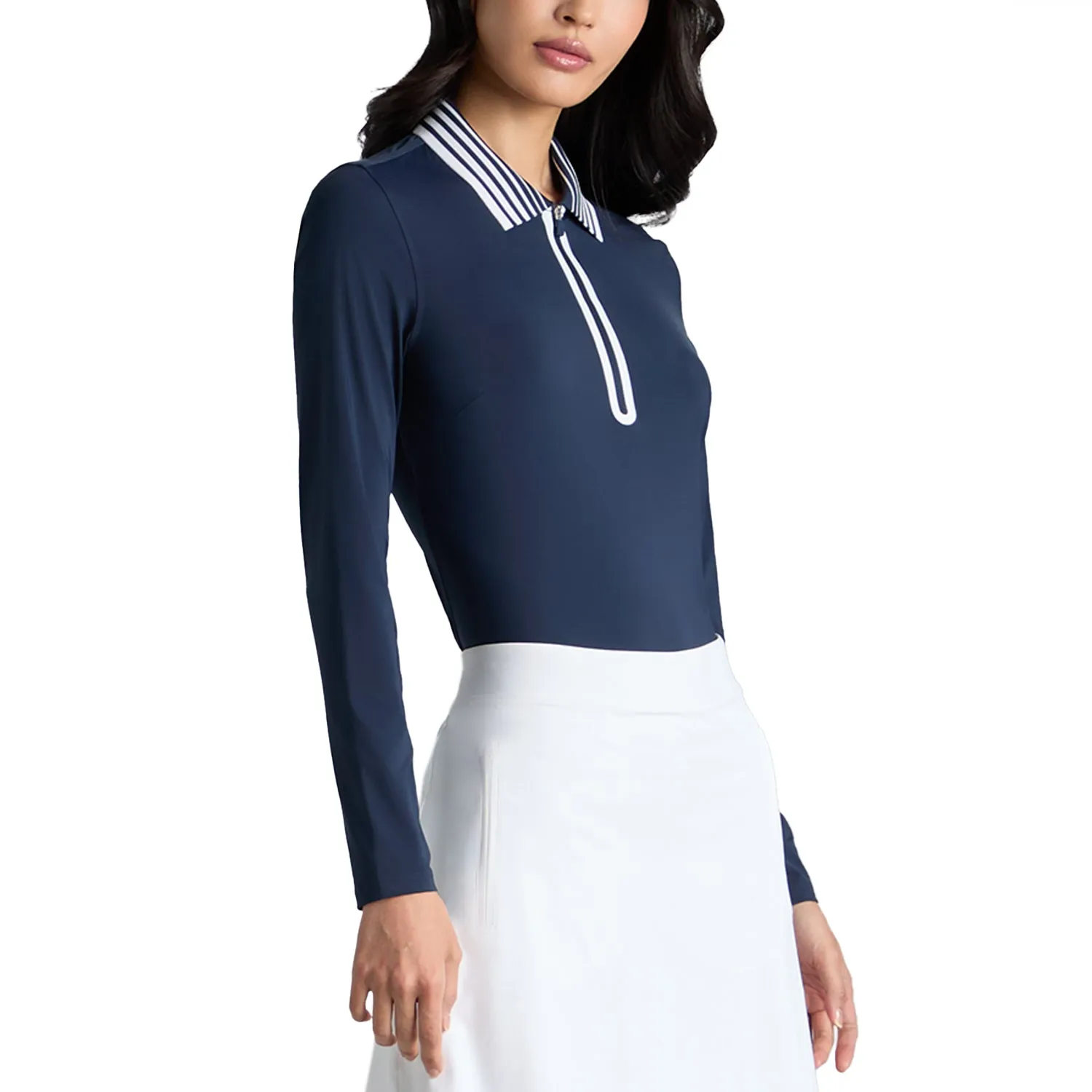 Thanksgiving Day Sale G/Fore Women'S Silky Tech 1/4 Zip Long Sleeve Golf Polo Shirt - Twilight