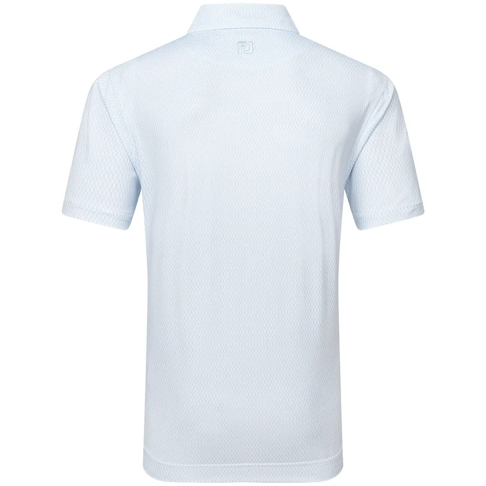 Footjoy Irongate Print Lisle Polo Shirt - White/Skyway The Fast Lane Choice Valentine's Day Sale
