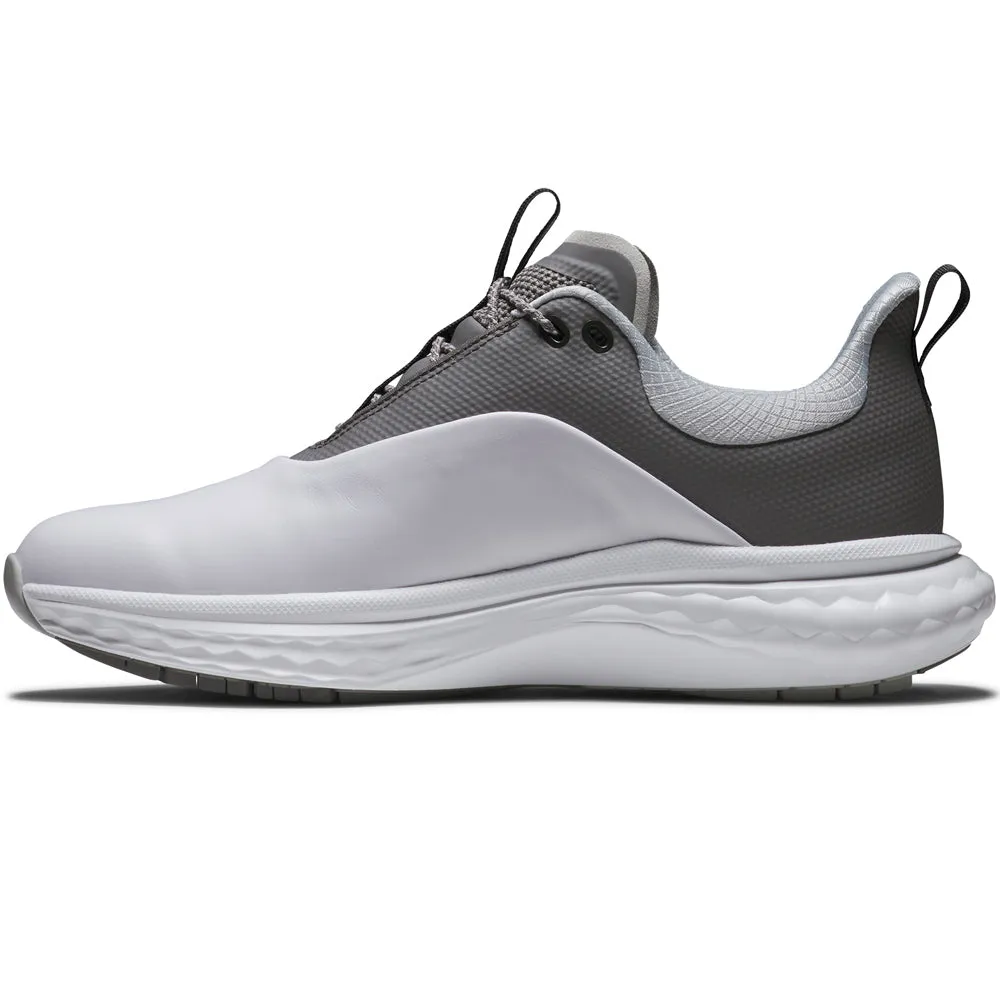 Performance Unleashed Chase What Moves You Footjoy Quantum Spikeless Shoes - White/Grey/Silver