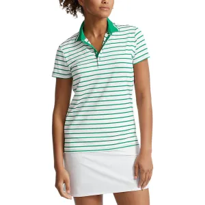 Bring the Heat Born to Stand Out Rlx Ralph Lauren Women'S Tour Perfomance Stripe Golf Polo Shirt - Pure White/Cruise Green Fairway