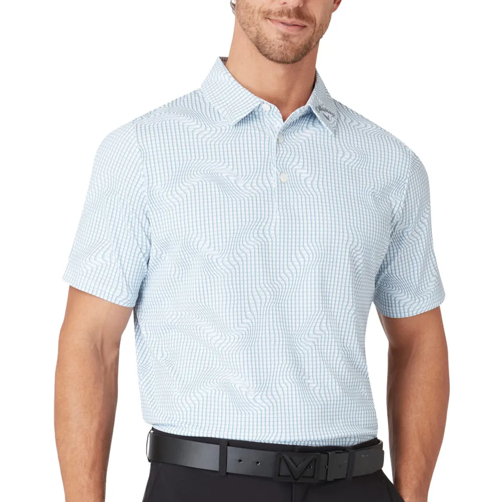 Lead with Style Callaway Warped Gingham Print Polo Shirt - Bright White