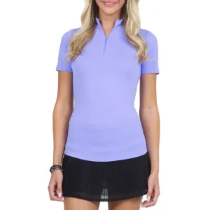 Ibkul Women'S Short Sleeve Zip Mock Neck Polo - Lavender Rule the Streets