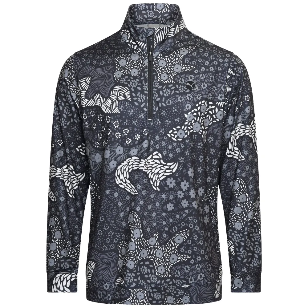 Puma Cloudspun Bloom Camo 1/4 Zip Sweater - Puma Black/Slate Sky Black Friday Sale Christmas Eve Sale
