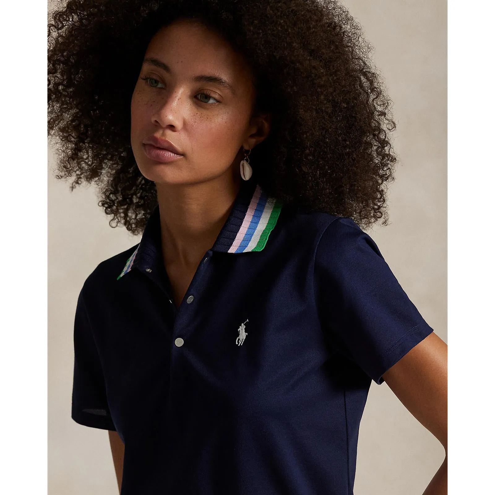 Valentine's Day Sale Rlx Ralph Lauren Women'S Tour Pique Knit-Collar Polo Golf Shirt - Refined Navy/Tiller Green Multi