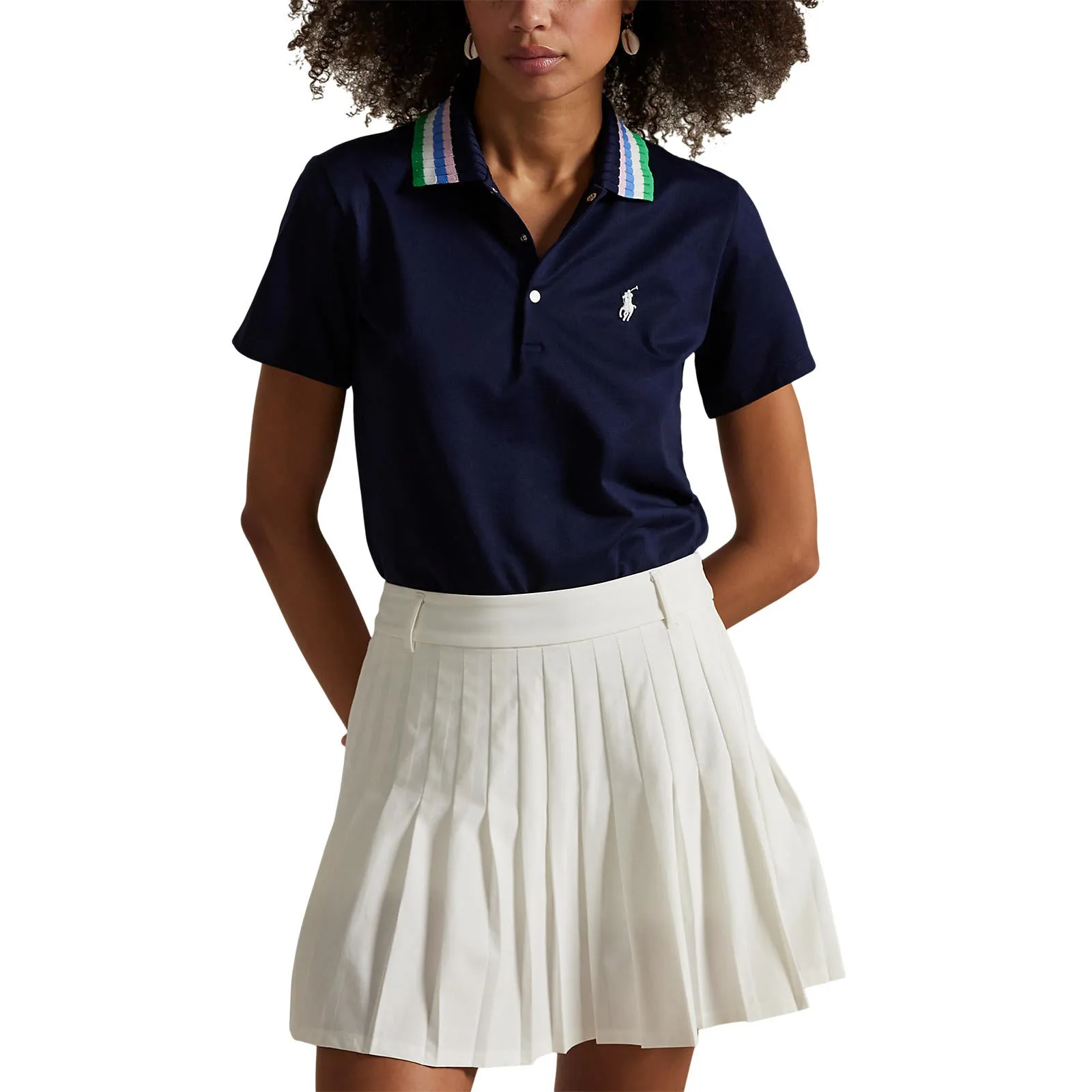 Rlx Ralph Lauren Women'S Tour Pique Knit-Collar Polo Golf Shirt - Refined Navy/Tiller Green Multi Cyber Monday Sale
