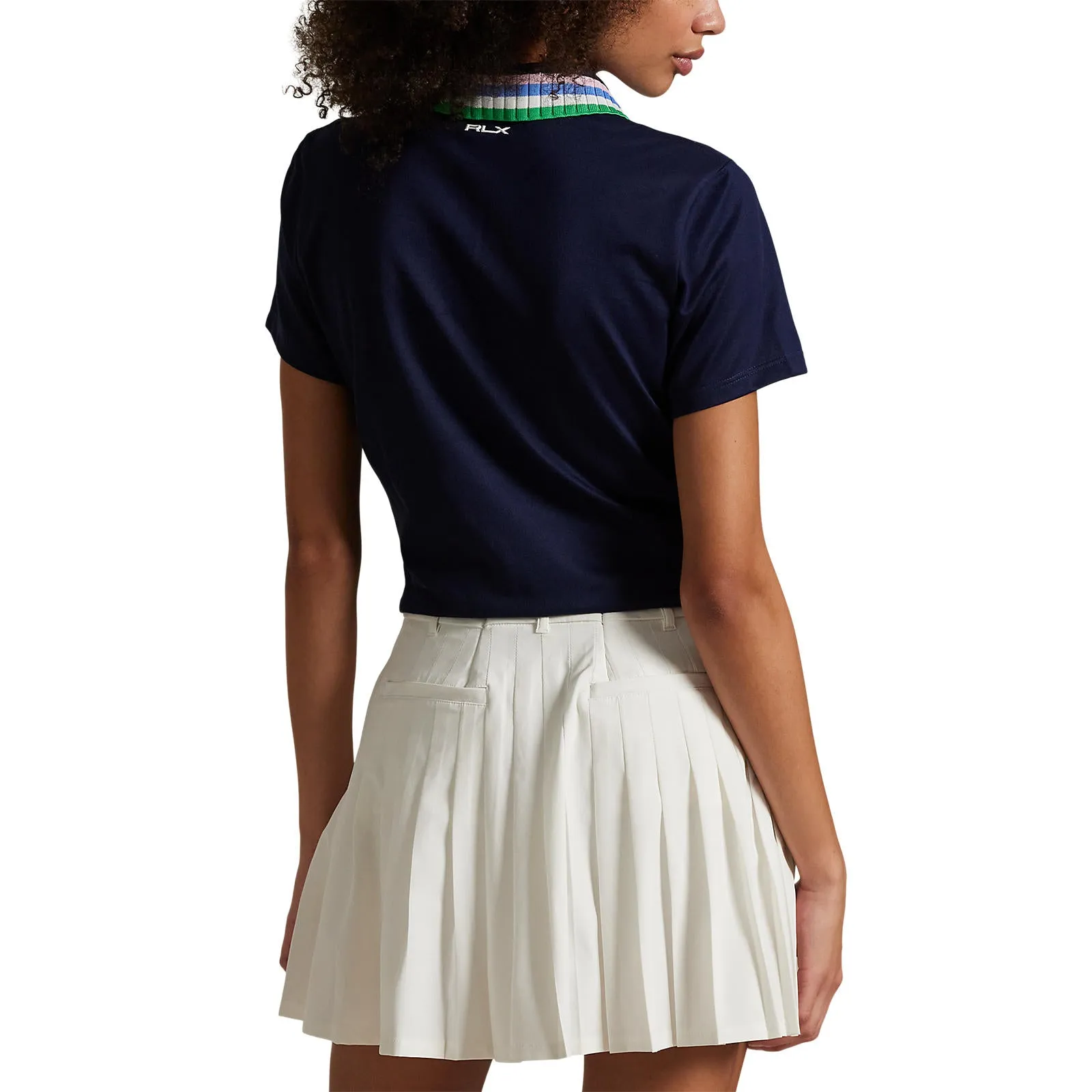 No Limits, Just Style Empower Your Journey Rlx Ralph Lauren Women'S Tour Pique Knit-Collar Polo Golf Shirt - Refined Navy/Tiller Green Multi