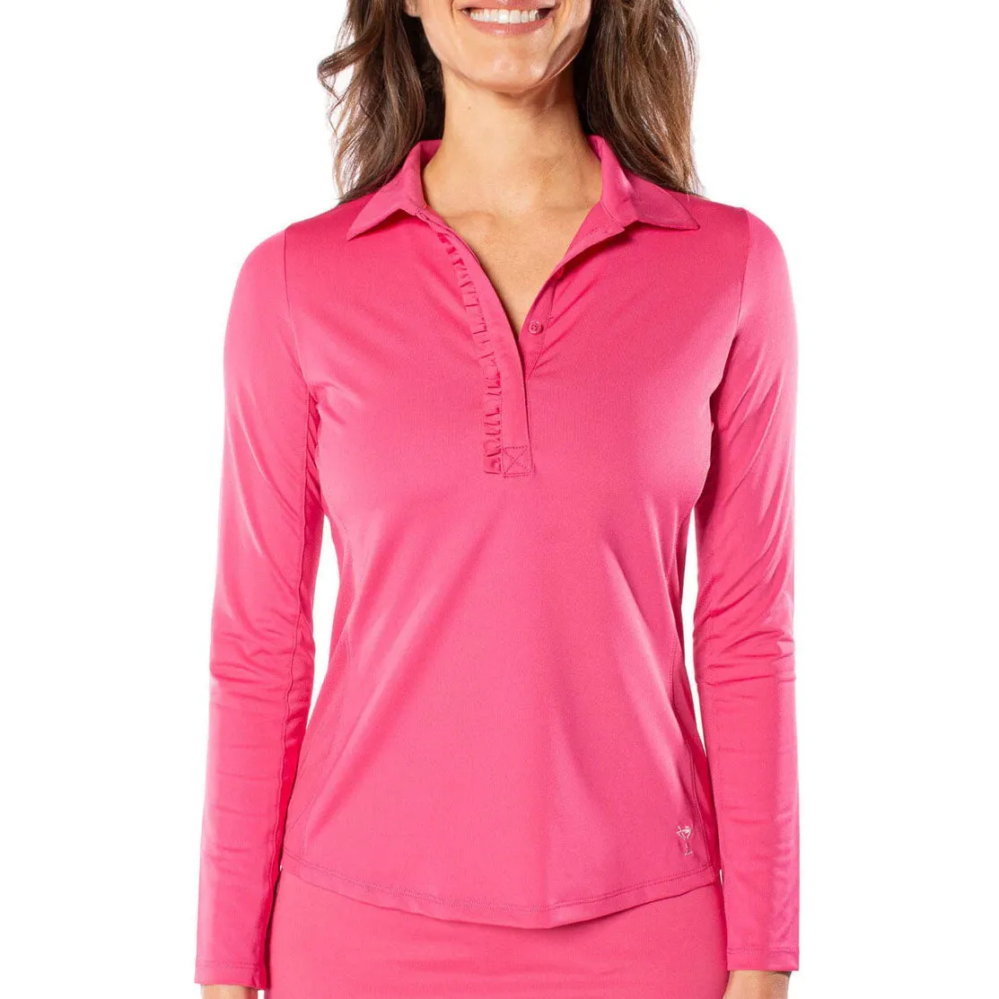 Be Unstoppable Golftini Women'S Long Sleeve Ruffle Golf Shirt - Hot Pink
