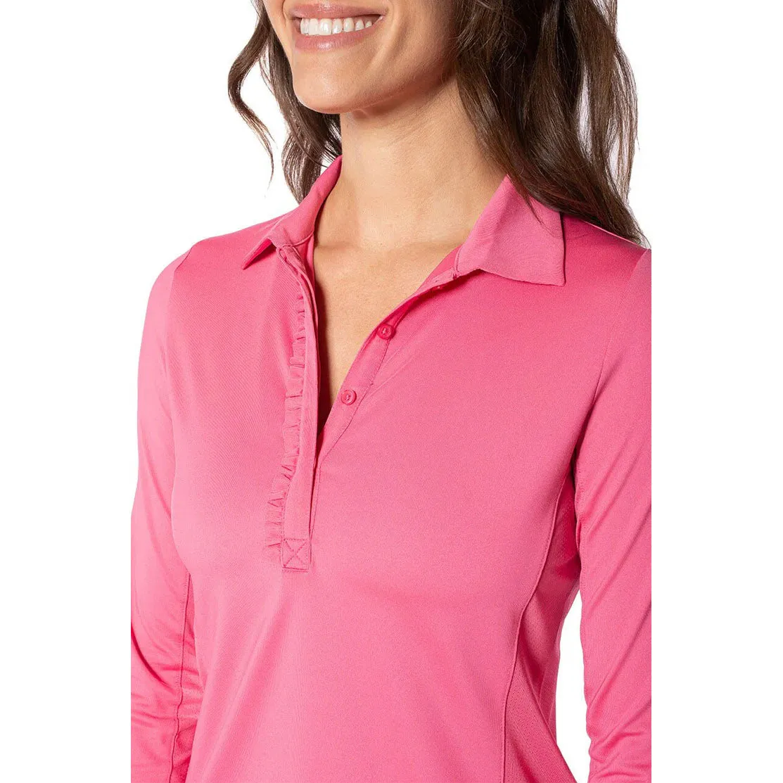 Golftini Women'S Long Sleeve Ruffle Golf Shirt - Hot Pink Bring the Heat