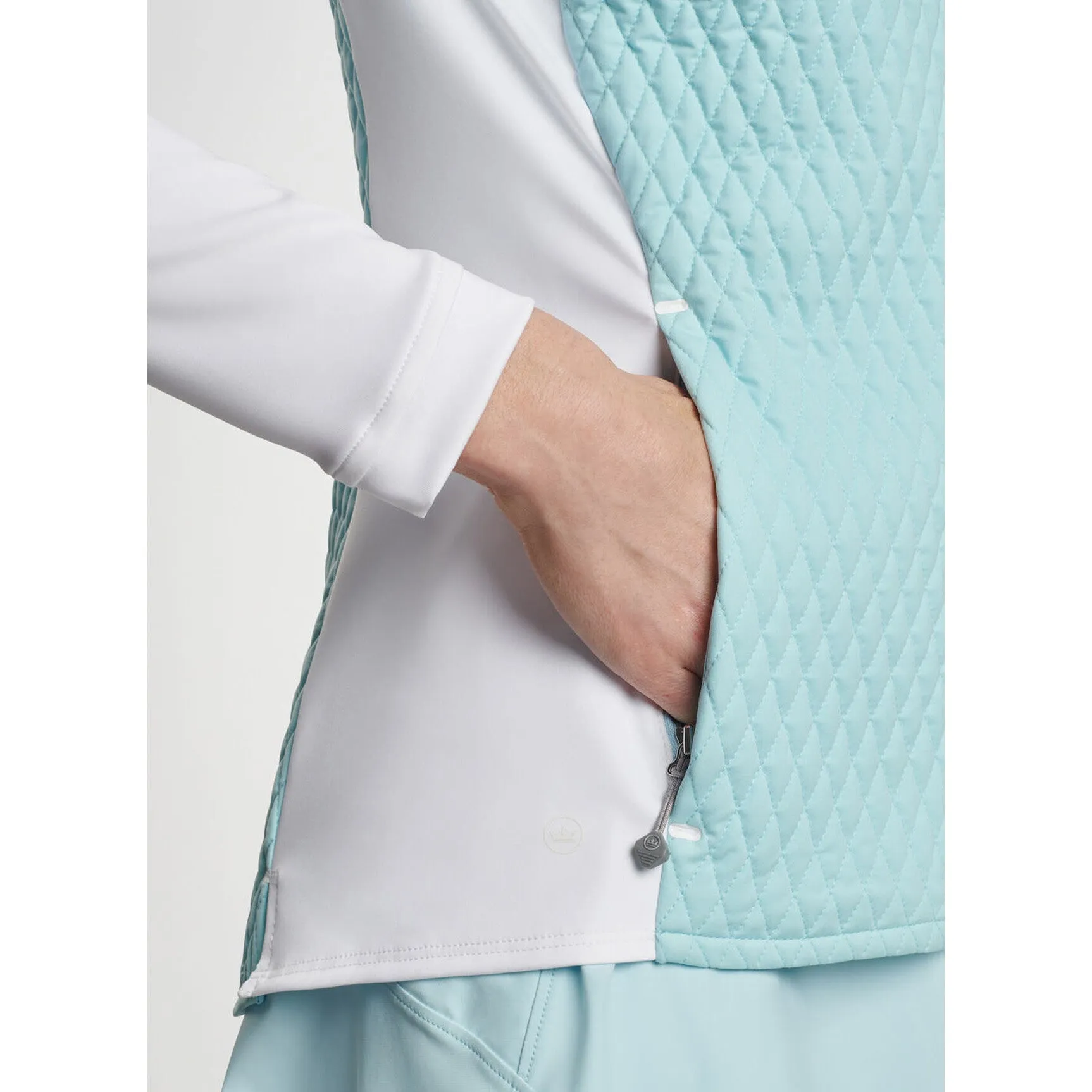 Feel the Energy Peter Millar Women'S Merge Hybrid Golf Jacket - Blue Spruce/ White