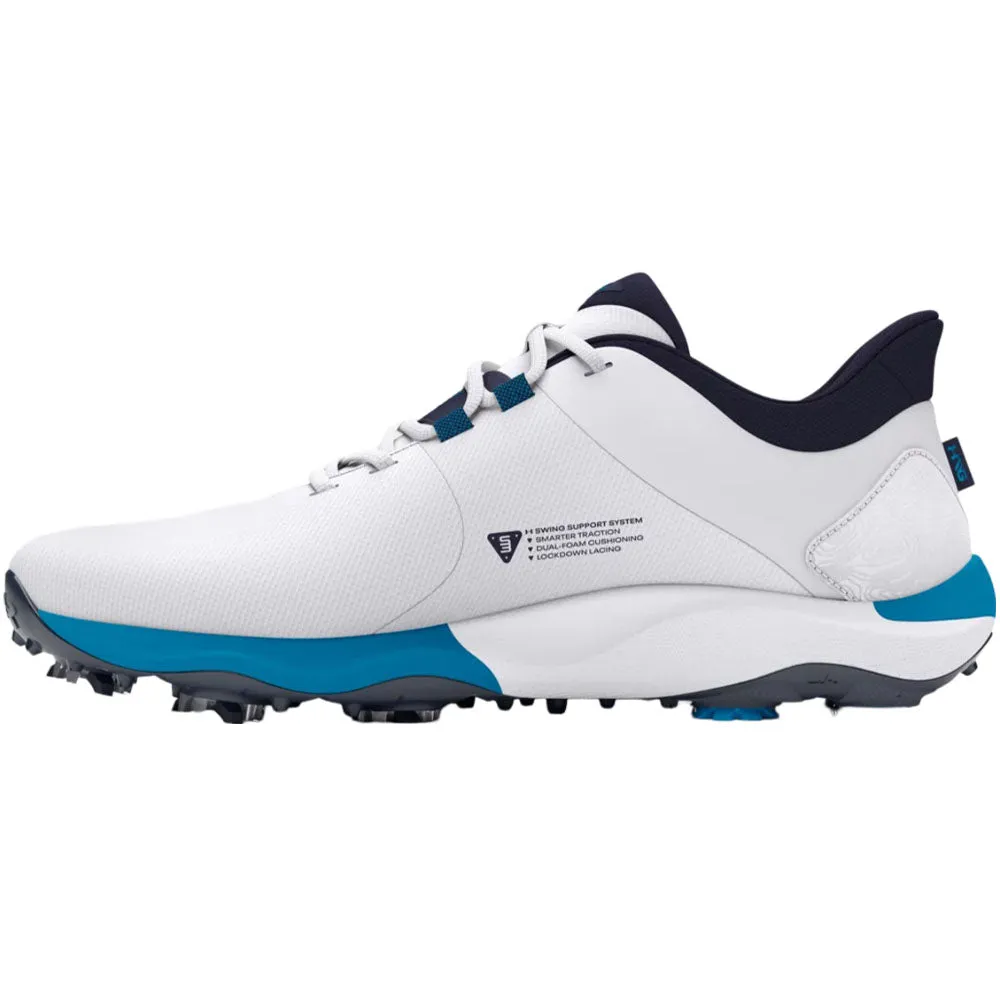 Fuel Your Fire Under Armour Drive Pro Spiked Waterproof Shoes - White/Capri/Midnight Navy