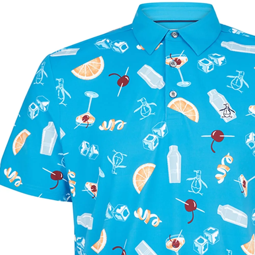 Original Penguin All-Over Oversize Polo Shirt - Mediterranean Blue Valentine's Day Sale