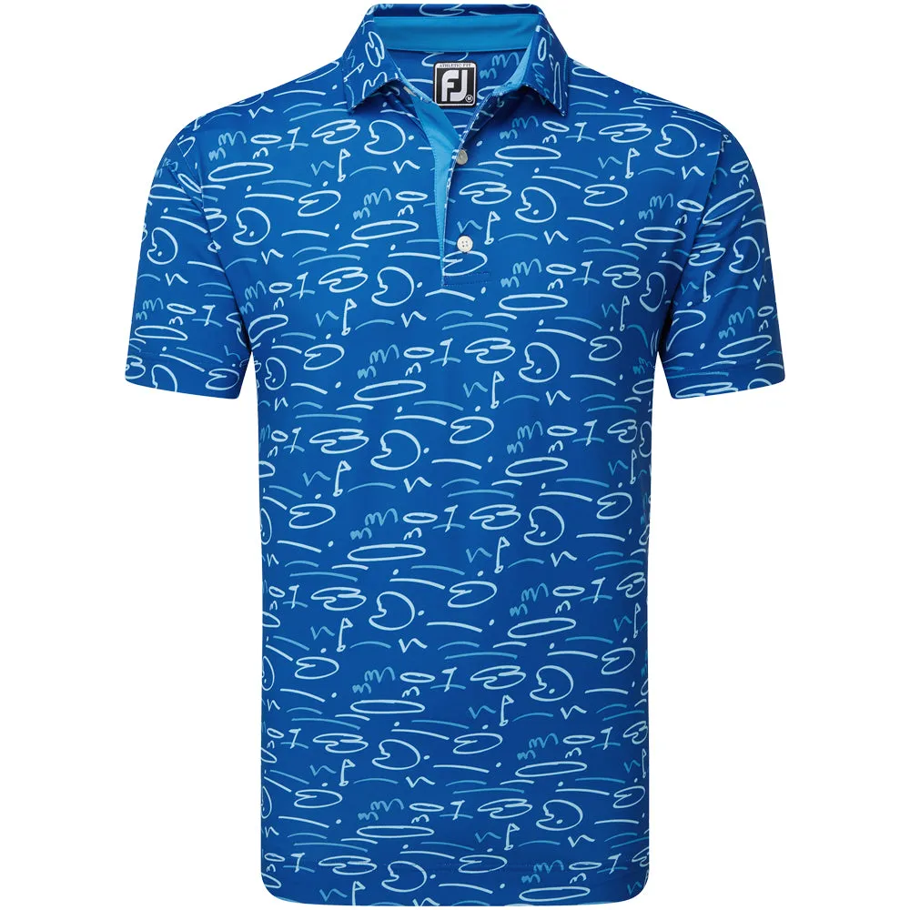 Economical Footjoy Golf Course Doodle Print Polo Shirt - Deep Blue