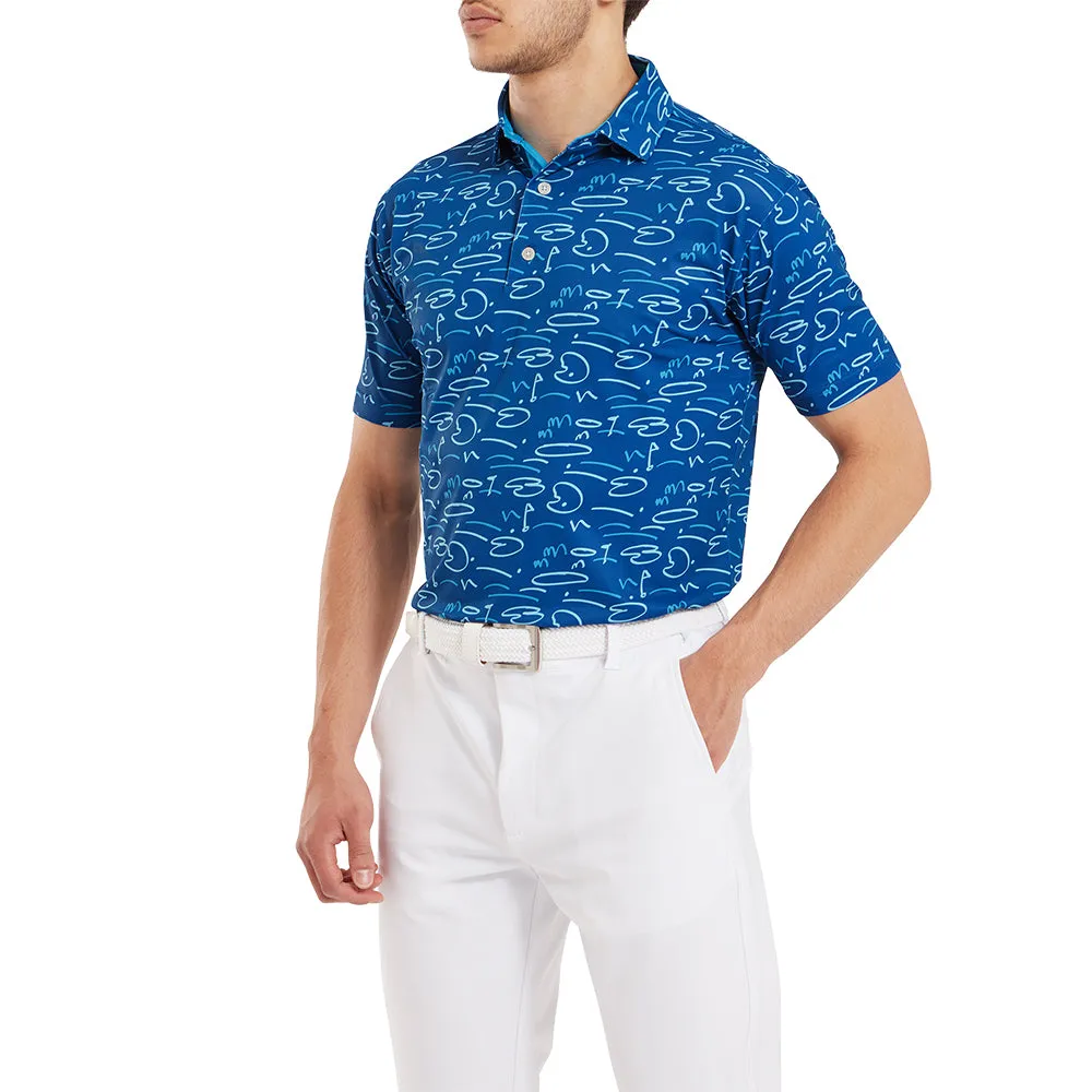 Affordable Footjoy Golf Course Doodle Print Polo Shirt - Deep Blue