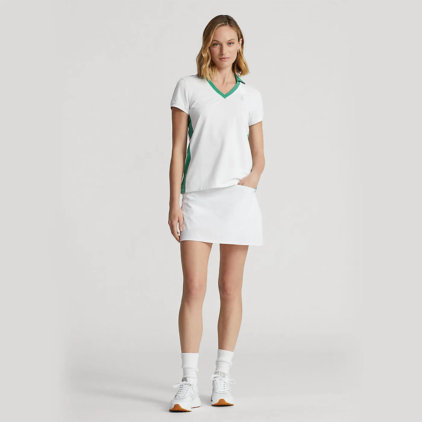 Rlx Ralph Lauren Women'S Tour Pique - Pure White/Raft Green Confidence Starts Here Break Boundaries