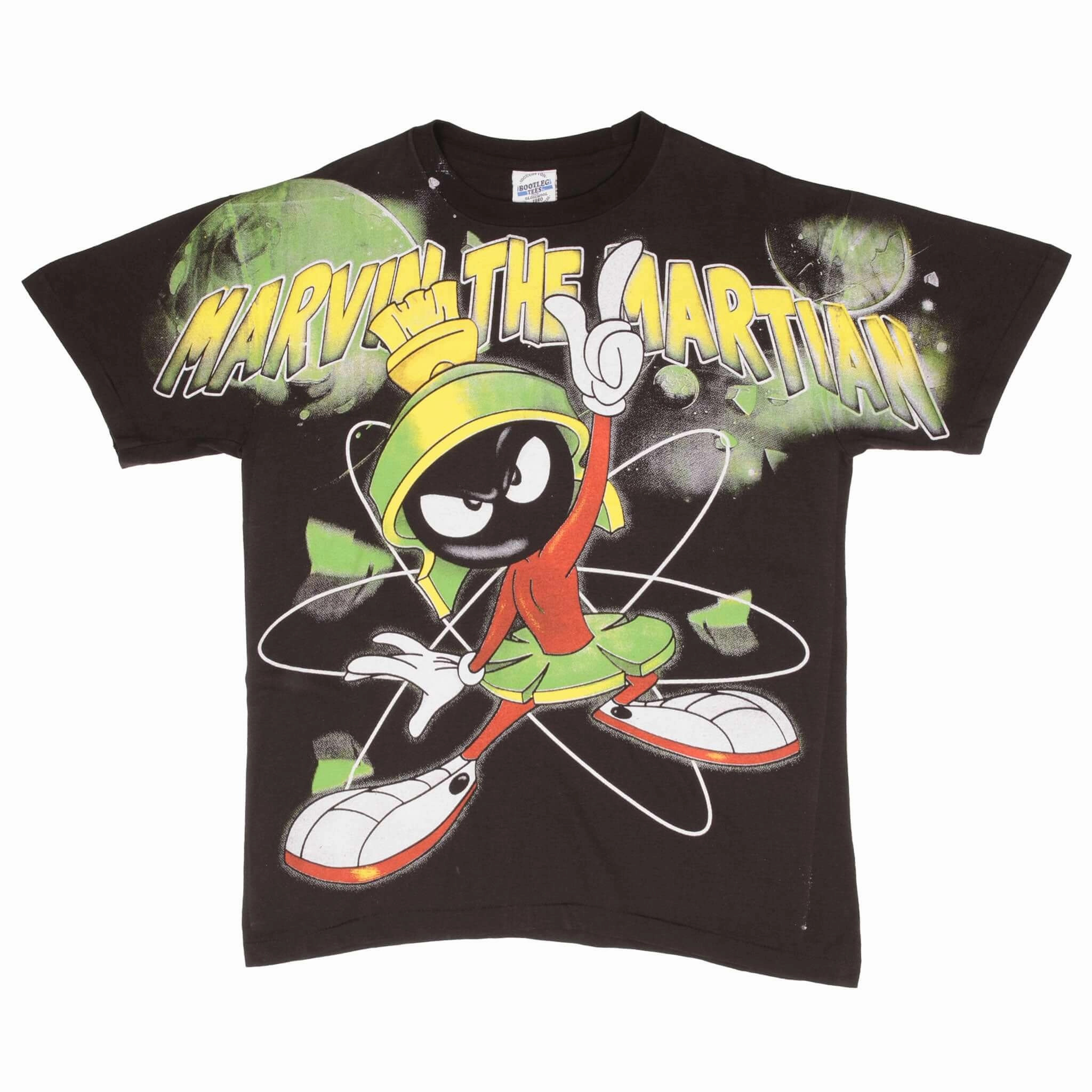 BOOTLEG ALL OVER PRINT MARVIN THE MARTIAN TEE SHIRT SIZE LARGE SINGLE STITCH
