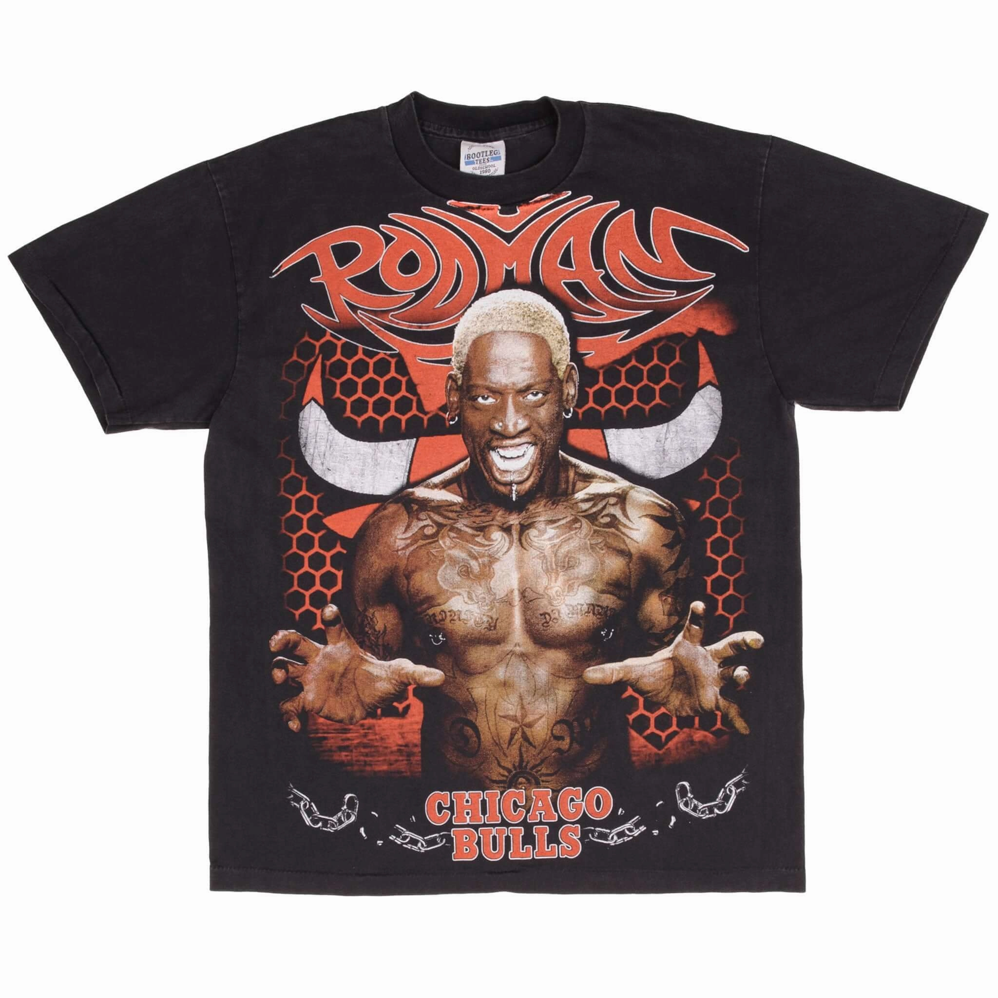 BOOTLEG TEE SHIRT NBA DENNIS RODMAN CHICAGO BULLS ALL OVER PRINT XL