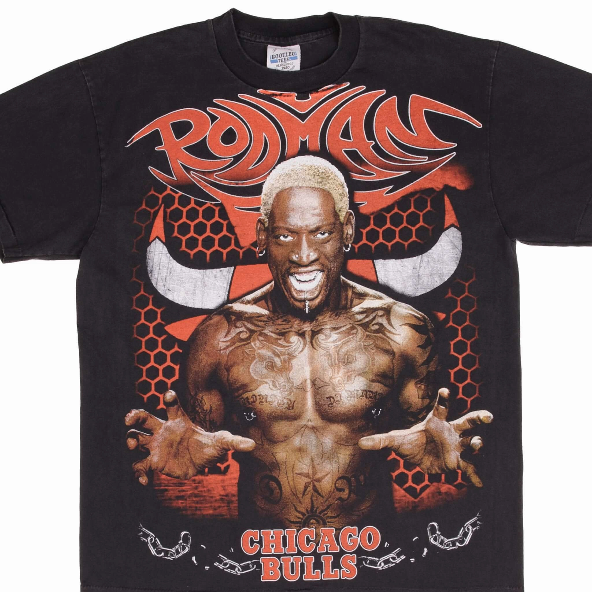 BOOTLEG TEE SHIRT NBA DENNIS RODMAN CHICAGO BULLS ALL OVER PRINT XL