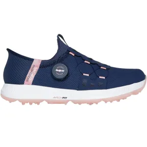 Skechers Elite 5 Slip-Ins Ladies Spikeless Waterproof Shoes -  Navy/Pink Fuel Your Fire Keep Going Strong