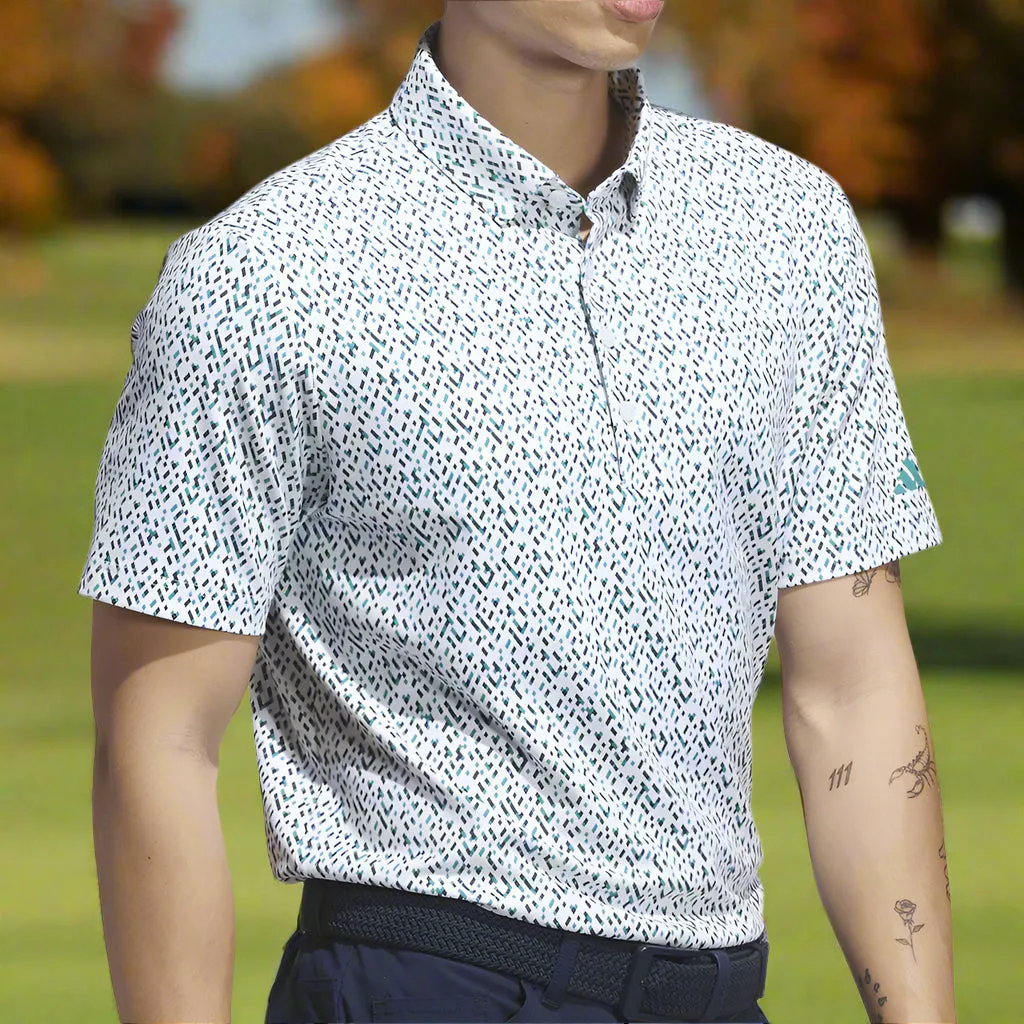 Adidas Ultimate365 Micro Argyle Polo Shirt - White/Pure Teal Special Offer New Year's Eve Sale