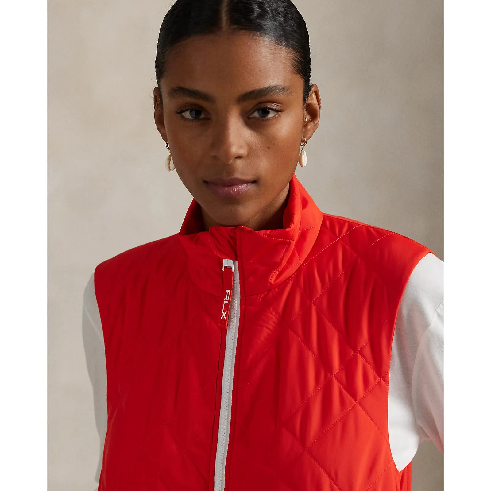 No Limits, Just Style Rlx Ralph Lauren Women'S Quilted Hybrid Vest - Bright Poppy