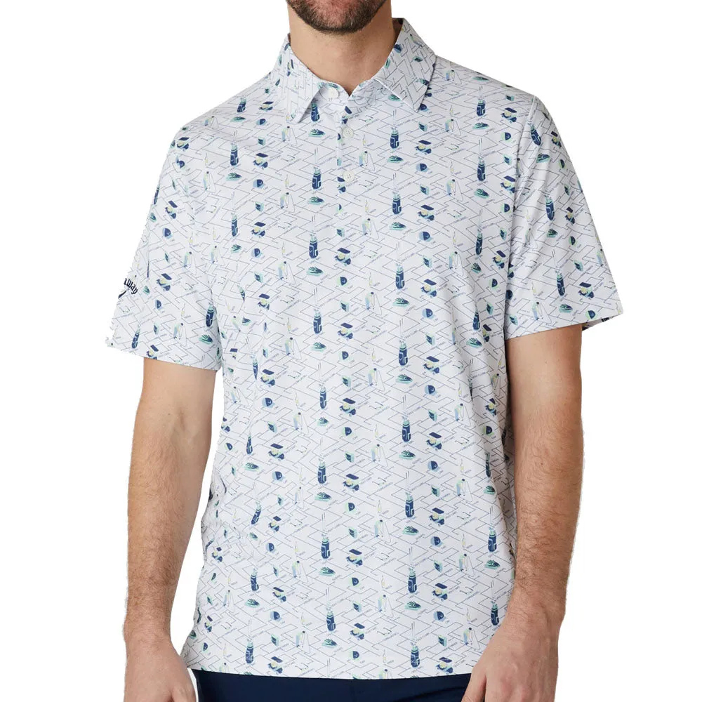 Callaway All Over Essential Print Polo Shirt - Bright White Black Friday Deal