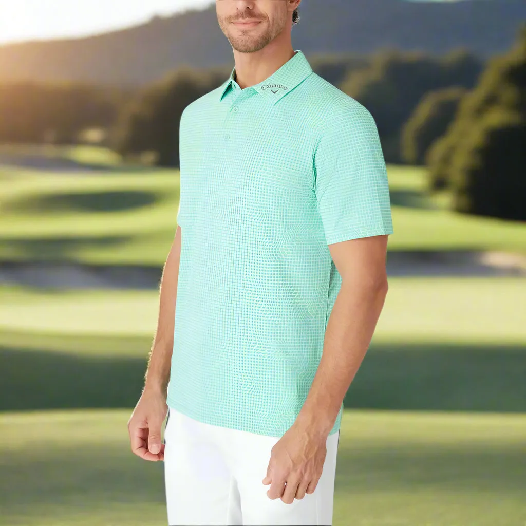 Built for the Bold Callaway Warped Gingham Print Polo Shirt - Neptune Green