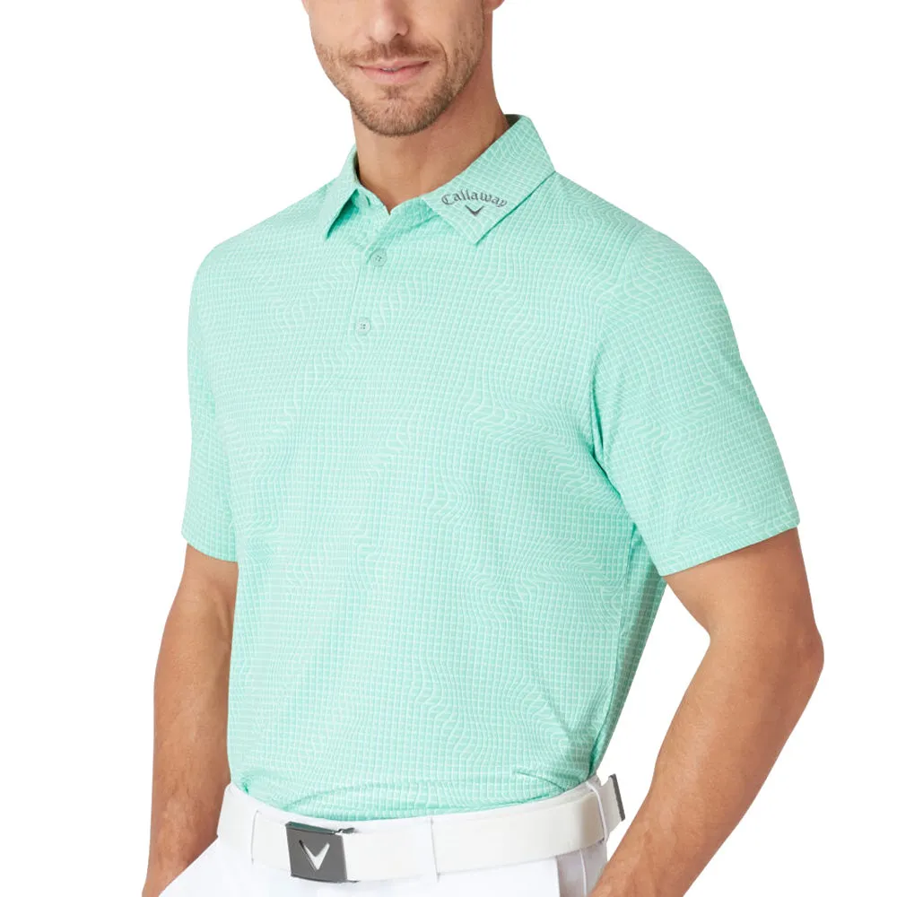 Callaway Warped Gingham Print Polo Shirt - Neptune Green The Fast Lane Choice