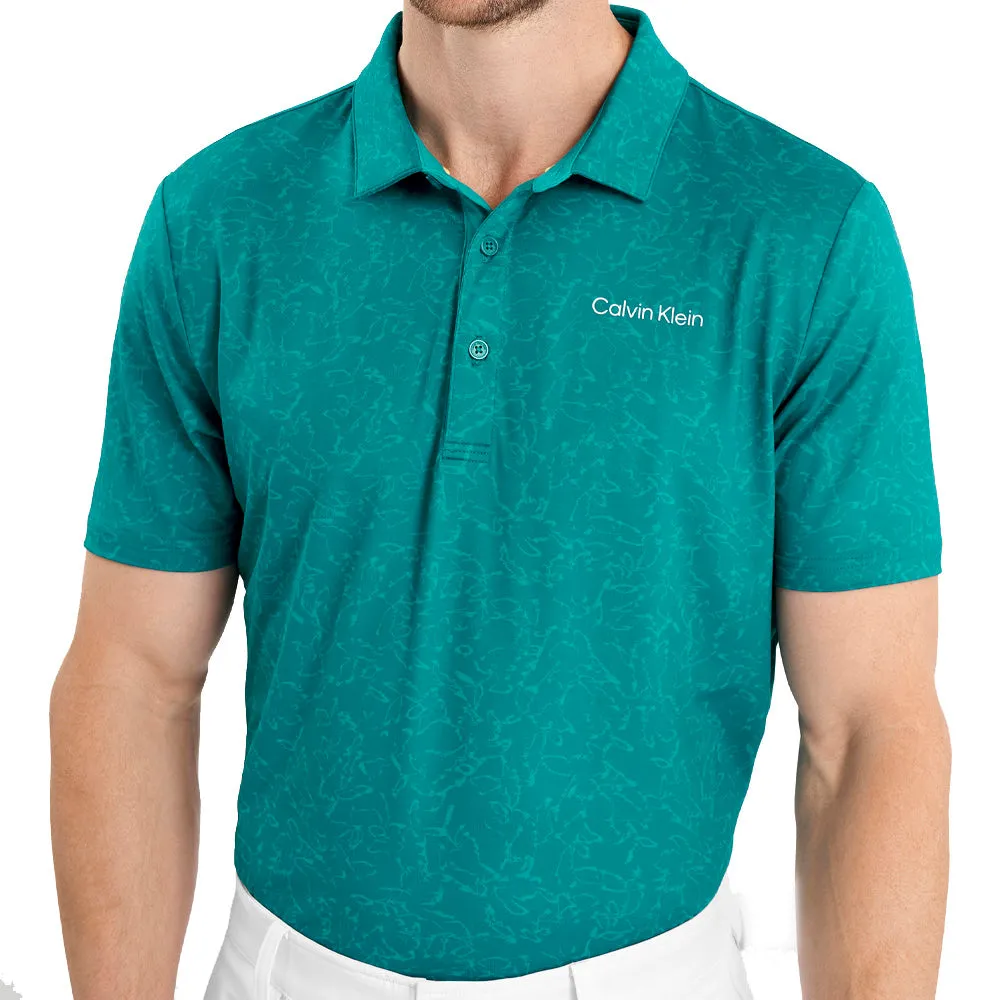 Calvin Klein Abstract Watercolour Printed Polo Shirt - Sea Green Christmas Day Sale Spring Sale