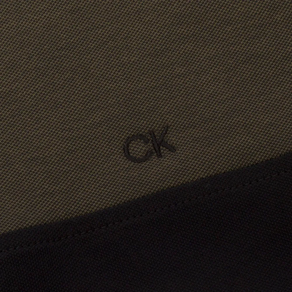 Calvin Klein Colour Block Polo Shirt - Olive Marl/Black Christmas Eve Sale