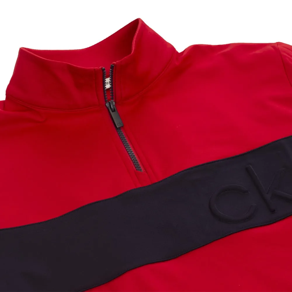 Calvin Klein Embossed Half Zip Insul-Lite Pullover - Red/Navy Black Friday Exclusive Independence Day Sale