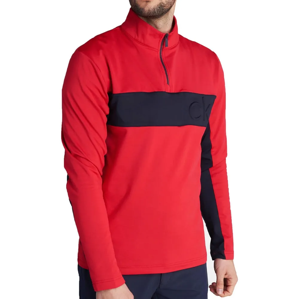 Calvin Klein Embossed Half Zip Insul-Lite Pullover - Red/Navy Footwear for the Fearless