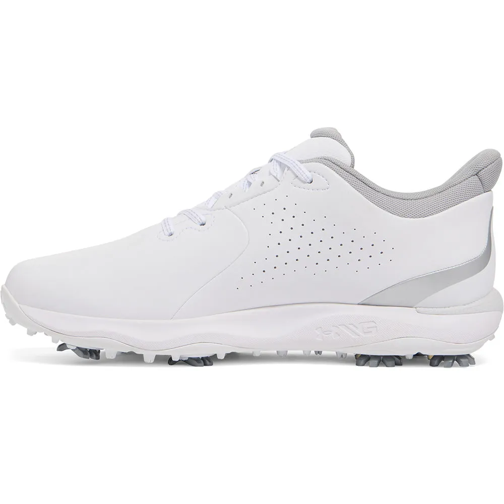 Push Beyond Limits Own Every Step Under Armour Drive Fade Spiked Waterproof Shoes - White/White/Metallic Silver