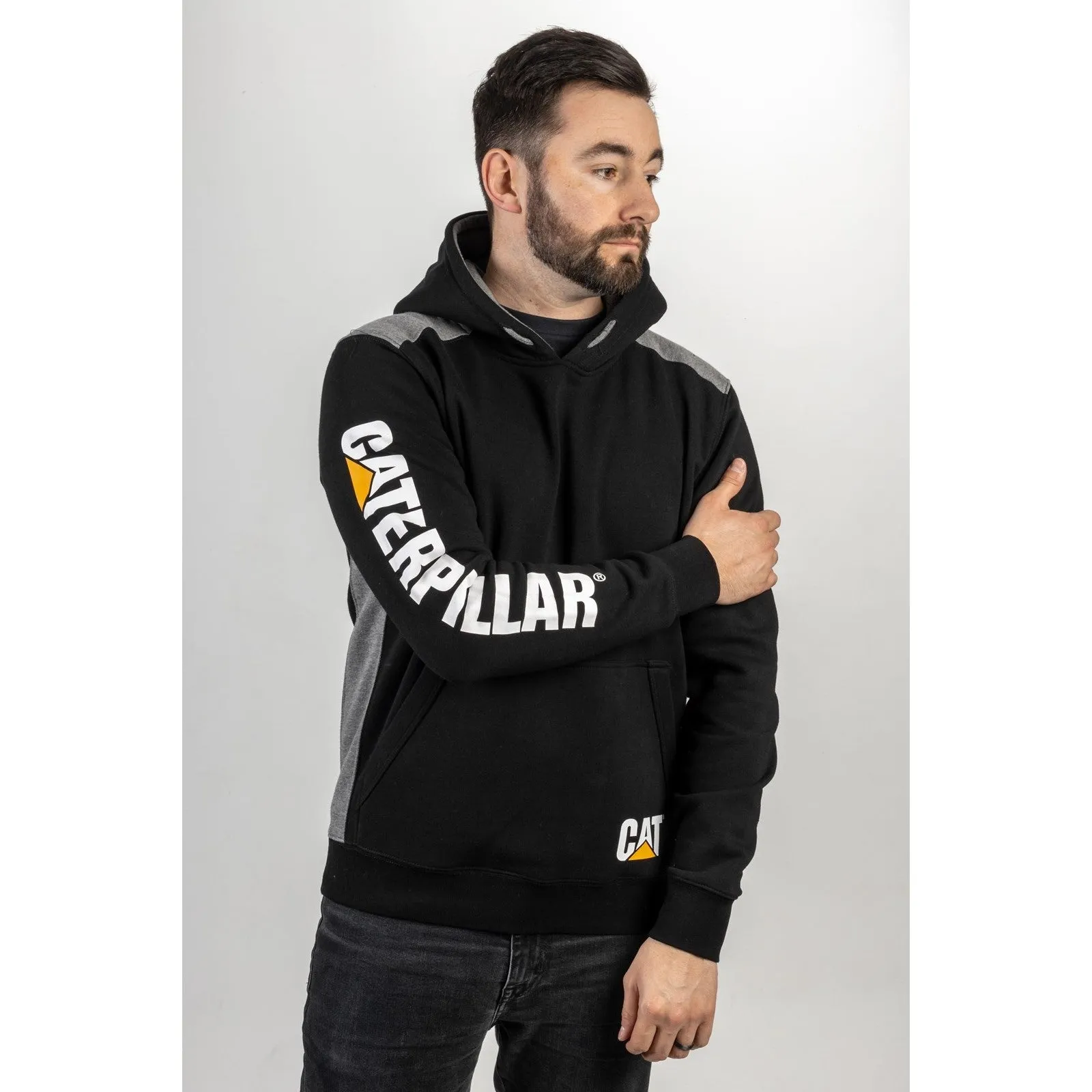 Caterpillar Logo Panel Hooded Sweatshirt Warm Sweatshirts for Men