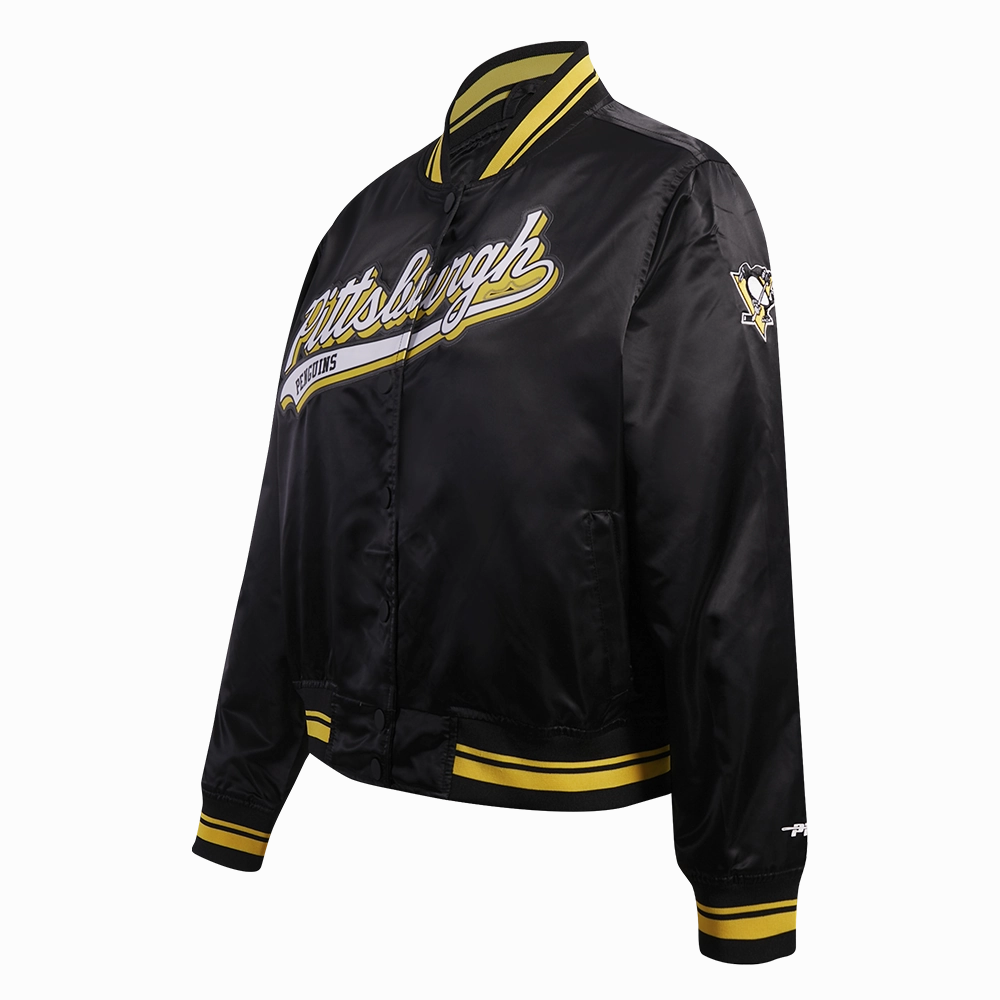 CHAMARRA DE SATN NHL PITTSBURGH PENGUINS SCRIPT TAIL PARA MUJER