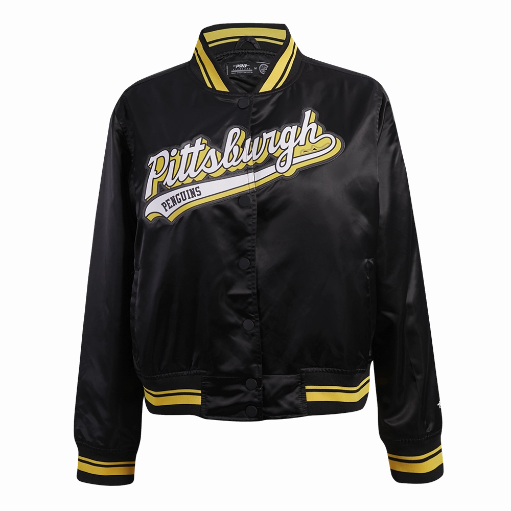 CHAMARRA DE SATN NHL PITTSBURGH PENGUINS SCRIPT TAIL PARA MUJER