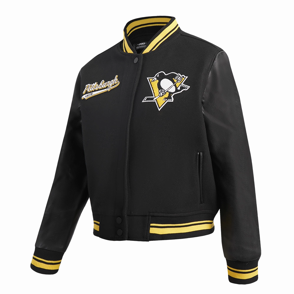 CHAMARRA UNIVERSITARIA NHL PITTSBURGH PENGUINS SCRIPT TAIL PARA MUJER