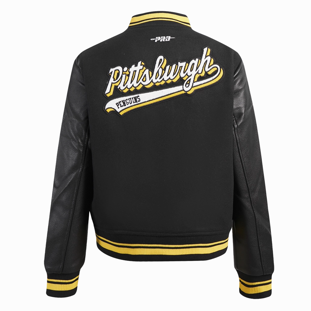 CHAMARRA UNIVERSITARIA NHL PITTSBURGH PENGUINS SCRIPT TAIL PARA MUJER