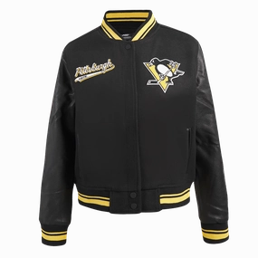 CHAMARRA UNIVERSITARIA NHL PITTSBURGH PENGUINS SCRIPT TAIL PARA MUJER