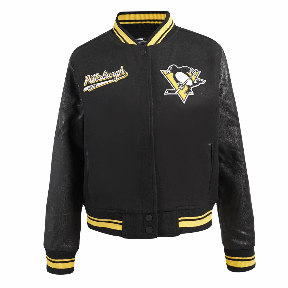CHAMARRA UNIVERSITARIA NHL PITTSBURGH PENGUINS SCRIPT TAIL PARA MUJER