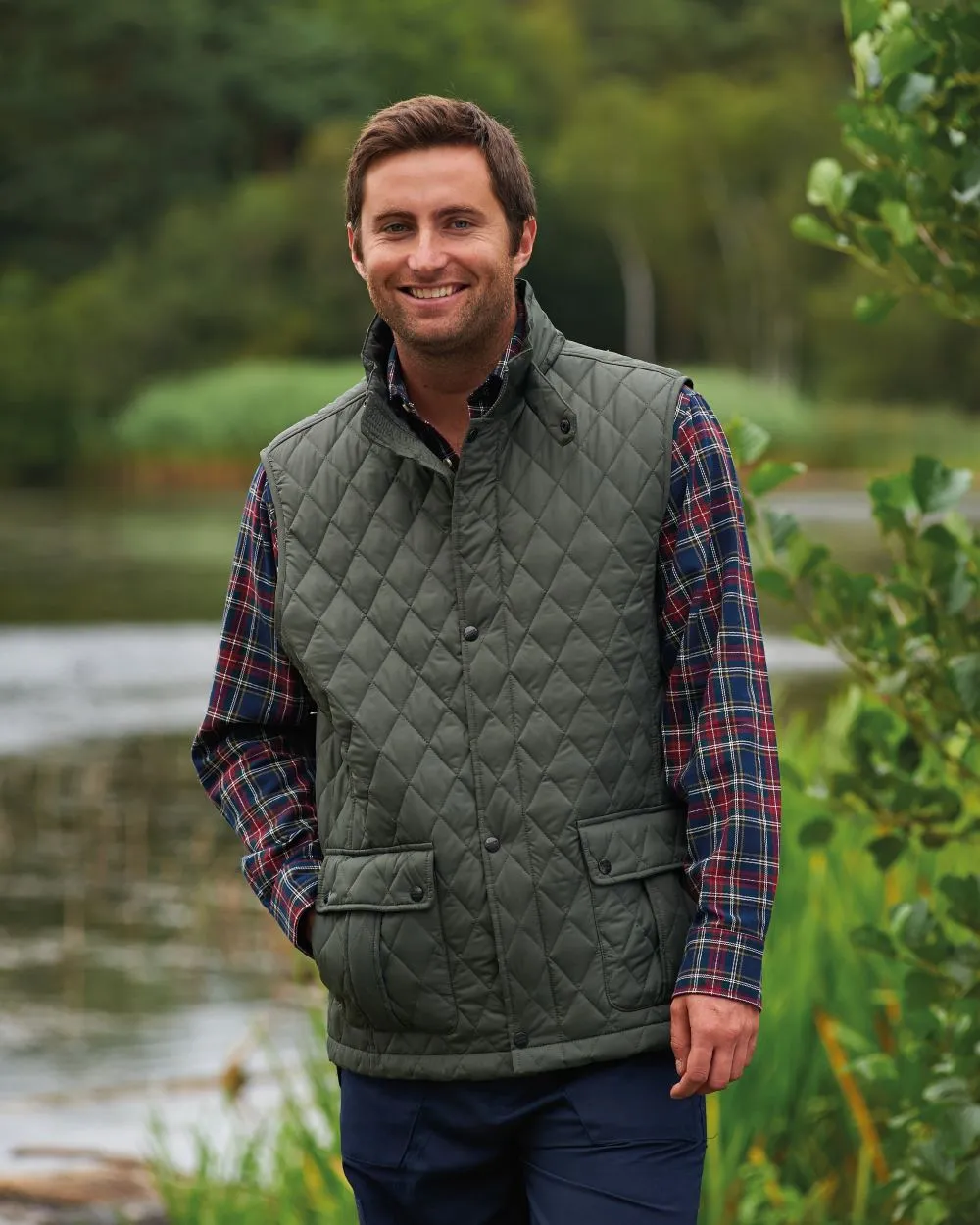 Champion Ashby Quilted Body Warmer Tartan Plaid Shirts Men