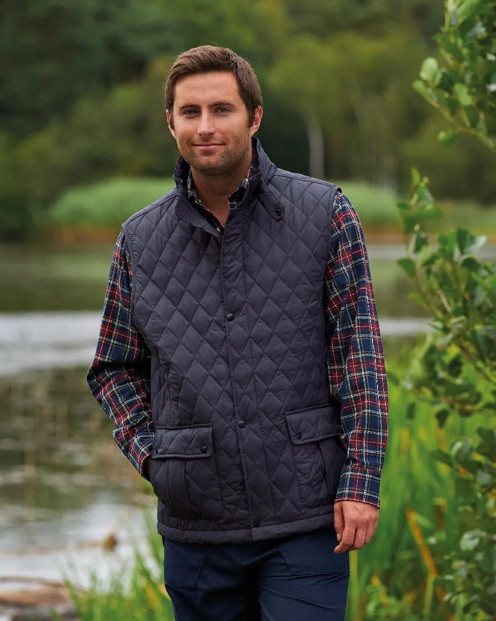 Champion Ashby Quilted Body Warmer Tartan Plaid Shirts Men