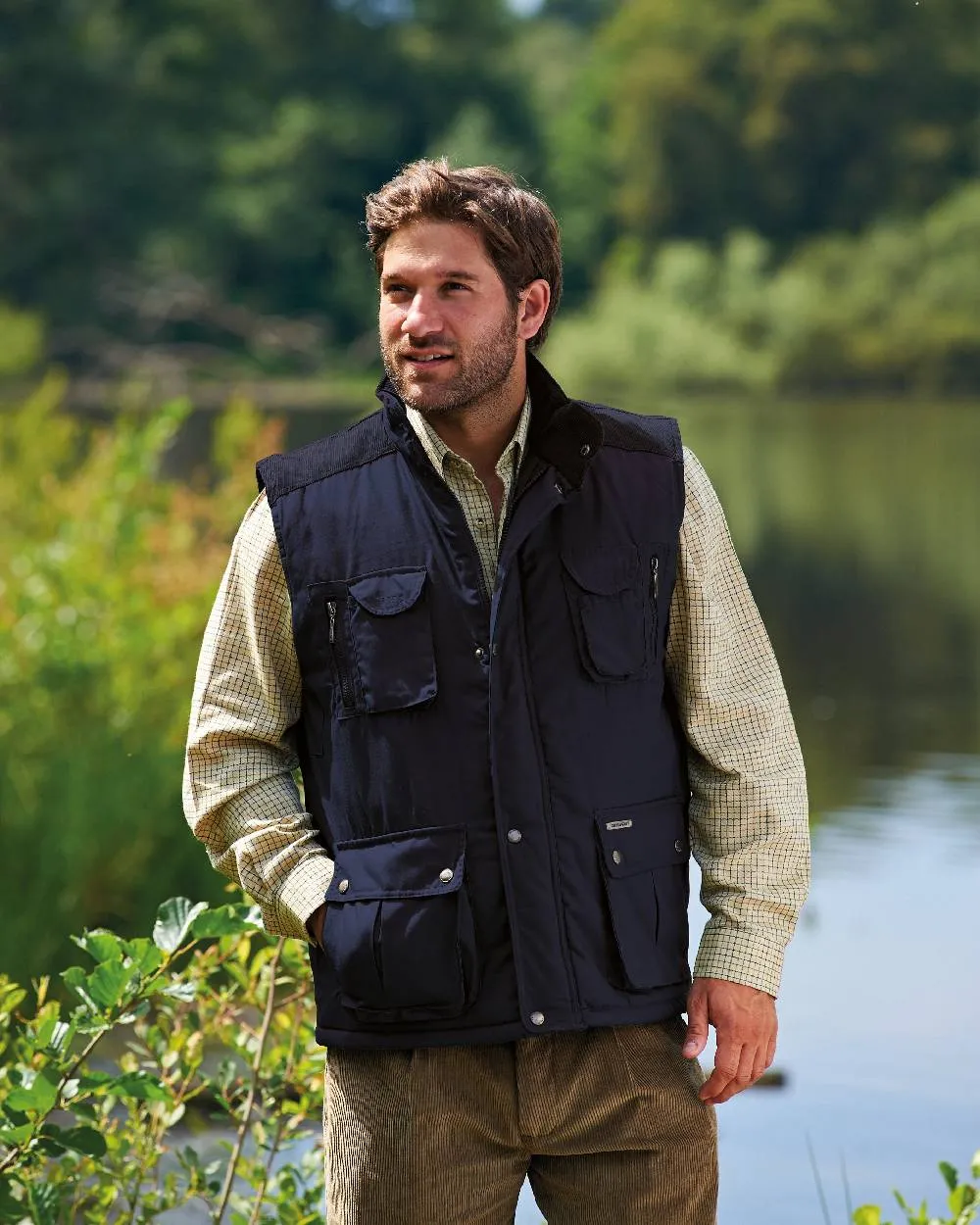 Champion Exmoor Multi Pocket Padded Bodywarmer Tartan Plaid Shirts Men