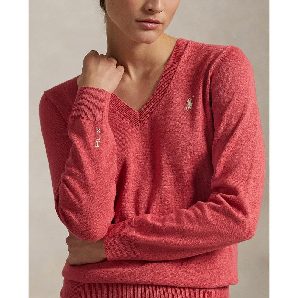 Rlx Ralph Lauren Women'S Cotton Blend V-Neck Golf Jumper - Red Sky Black Friday Exclusive New Year's Eve Sale