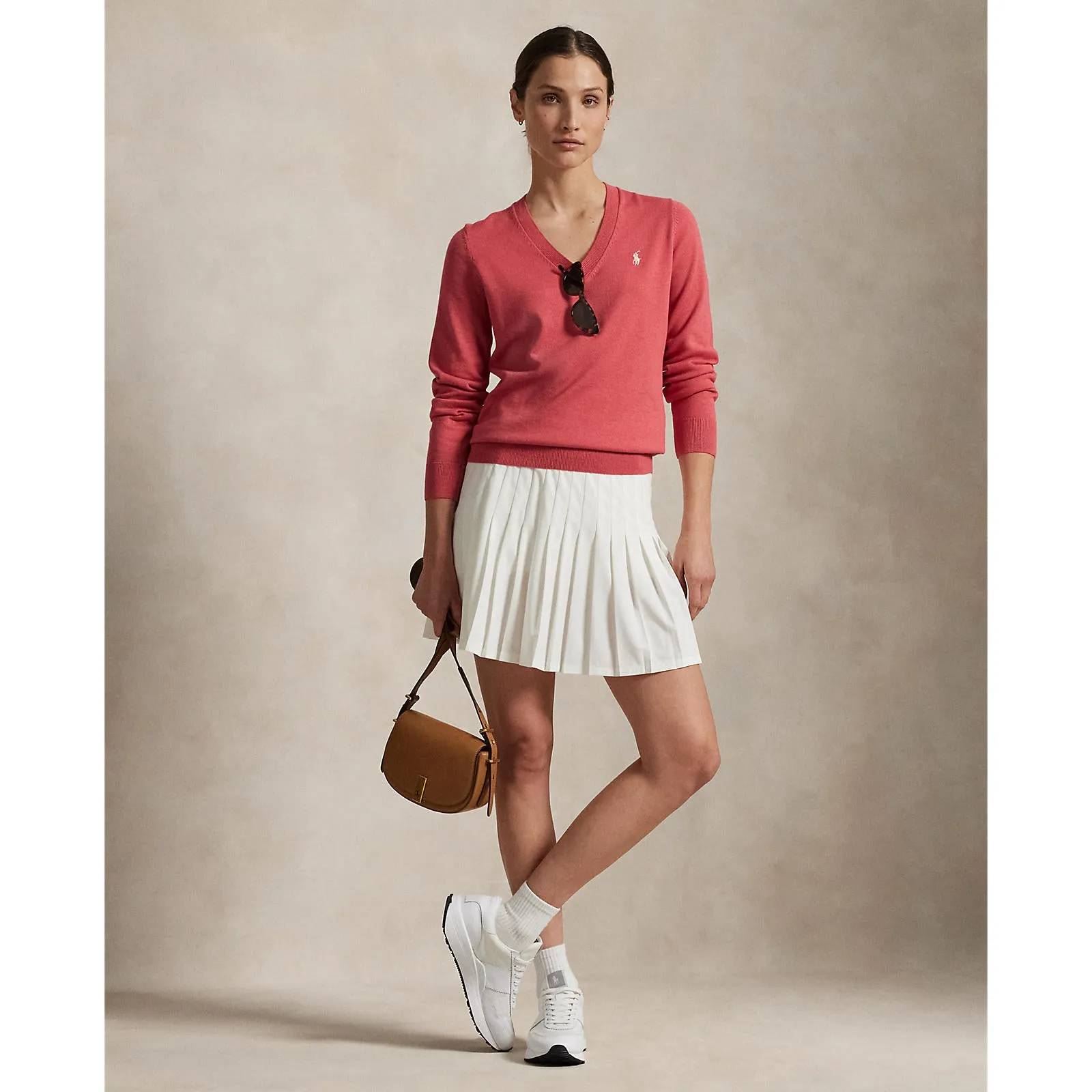 Black Friday Deal Command Attention Rlx Ralph Lauren Women'S Cotton Blend V-Neck Golf Jumper - Red Sky