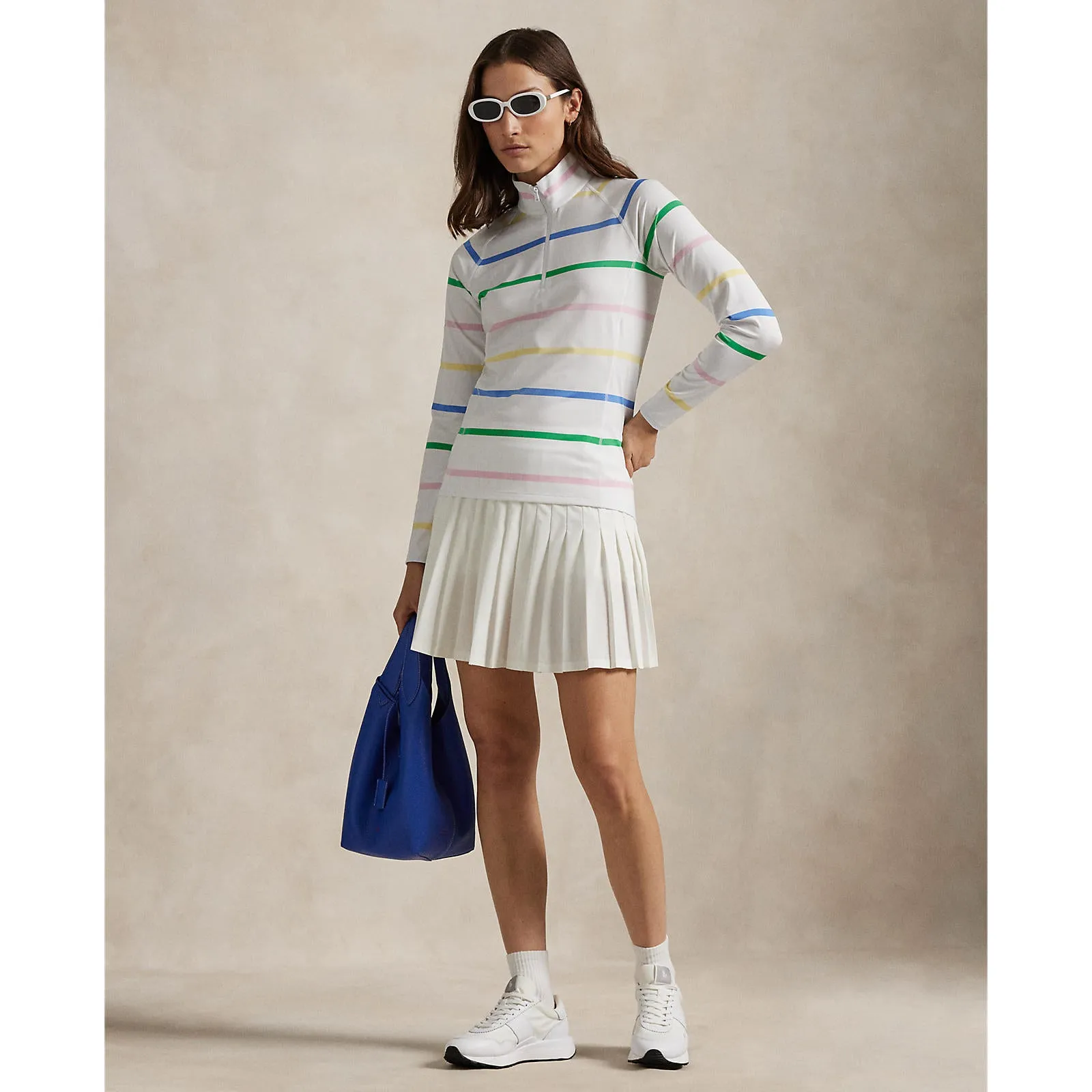 Rlx Ralph Lauren Women'S Jersey Uv Quarter Zip Golf Pullover - Ceramic White Multi Make a Statement