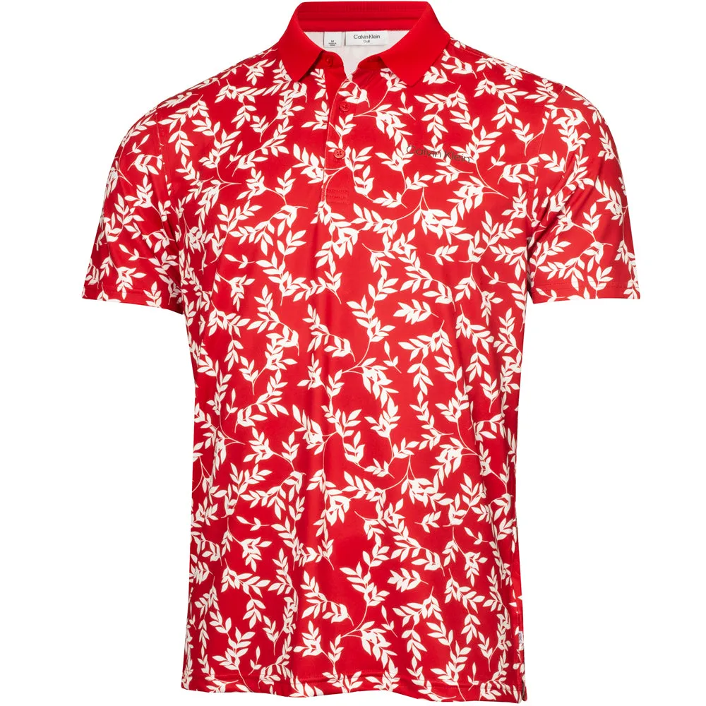 Walk with Power Calvin Klein Leaf Print Polo Shirt - Red/White