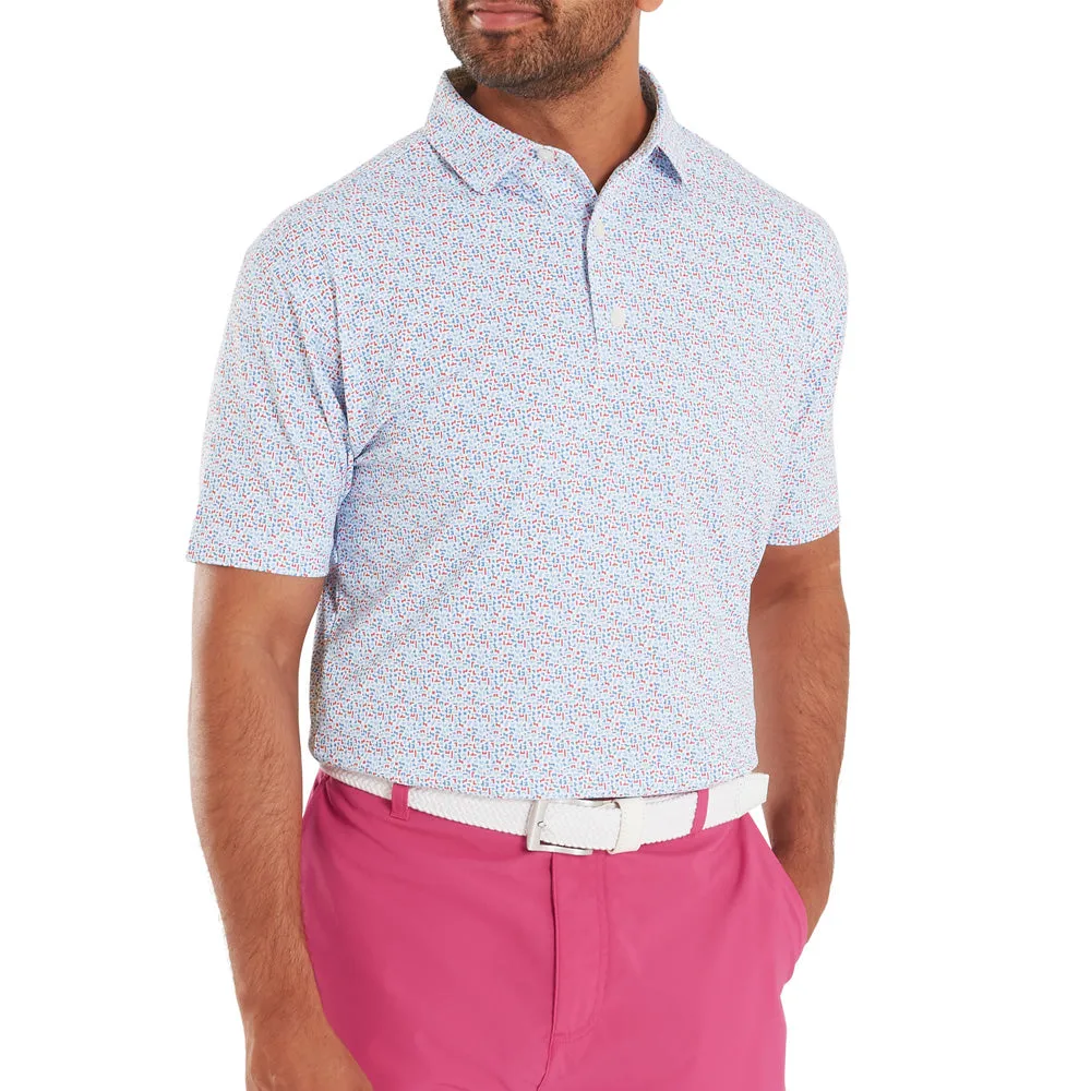 Footjoy Gamer Print Pique Polo Shirt - White/Air Blue/High Tide/Magenta Halloween Sale