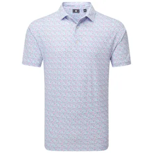 Footjoy Gamer Print Pique Polo Shirt - White/Air Blue/High Tide/Magenta Lead with Style