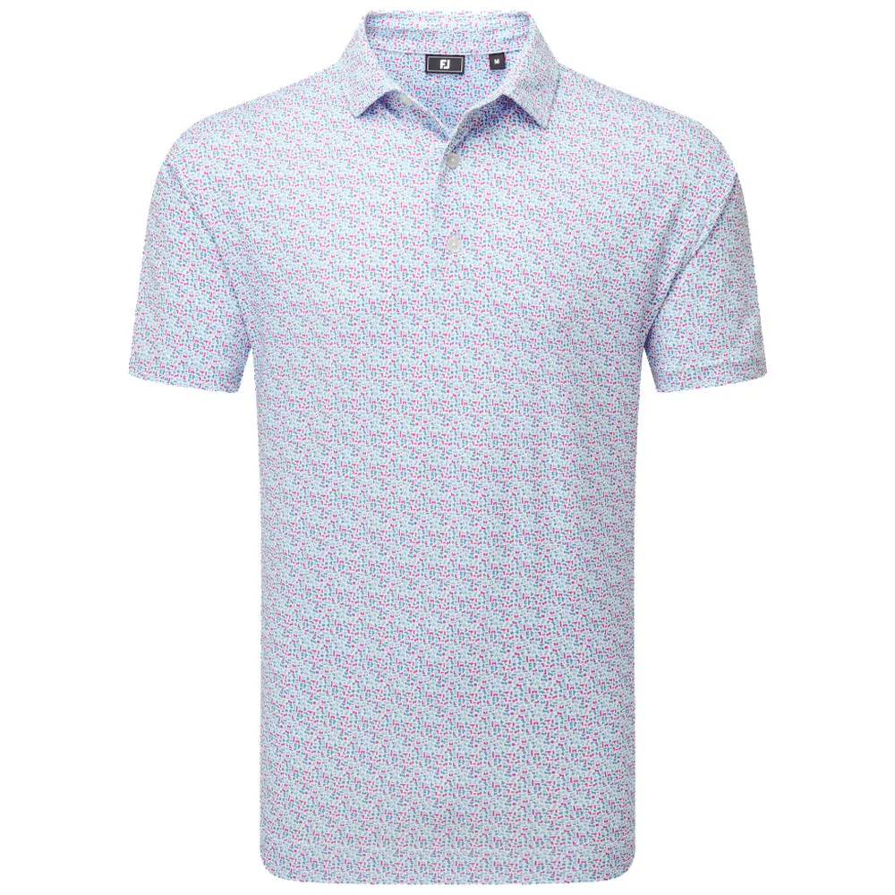 Footjoy Gamer Print Pique Polo Shirt - White/Air Blue/High Tide/Magenta Lead with Style