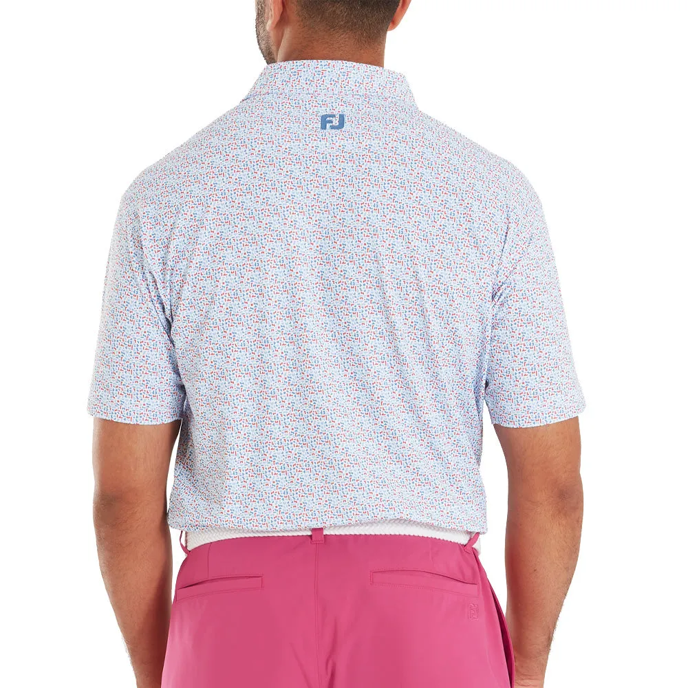 Footjoy Gamer Print Pique Polo Shirt - White/Air Blue/High Tide/Magenta Special Offer